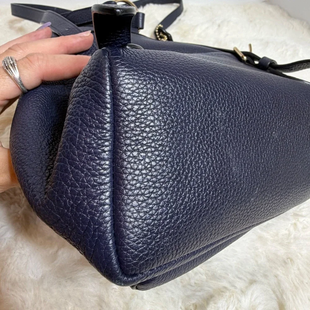 Coach Leather Mini Backpack Navy Blue Double Turnlock Rucksack Gold Hardware